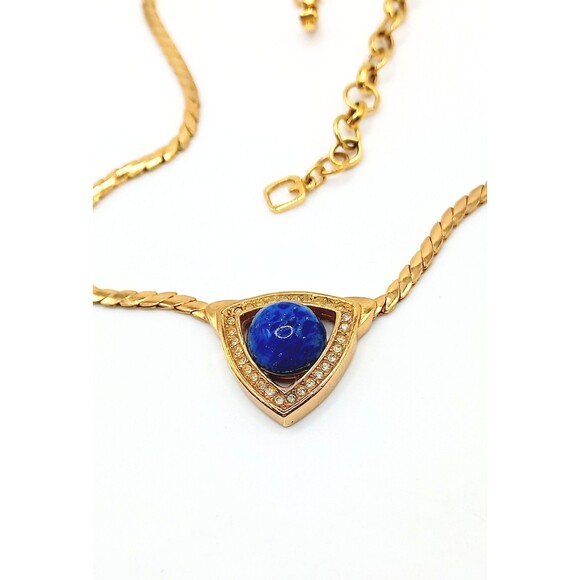 Grosse' Signed GoldTone Collar Necklace Gorgeous Faux Lapis Stone - Picture 5 of 8